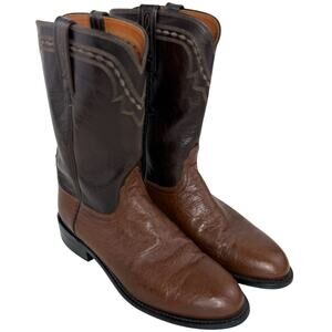 Lucchese 2000 Boots Men 9 D Brown Exotic Smooth Ostrich Cowboy Roper USA EUC